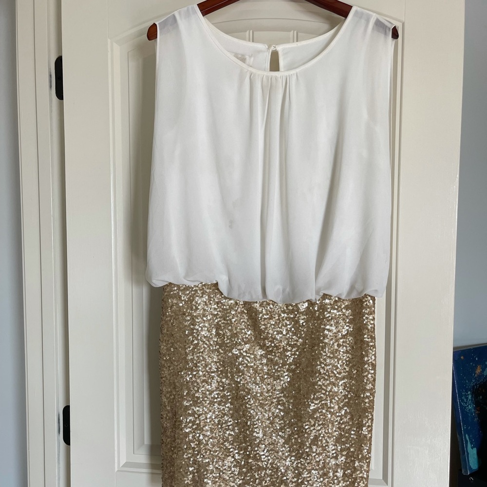 MM Couture gold sequin sleeveless mini dress